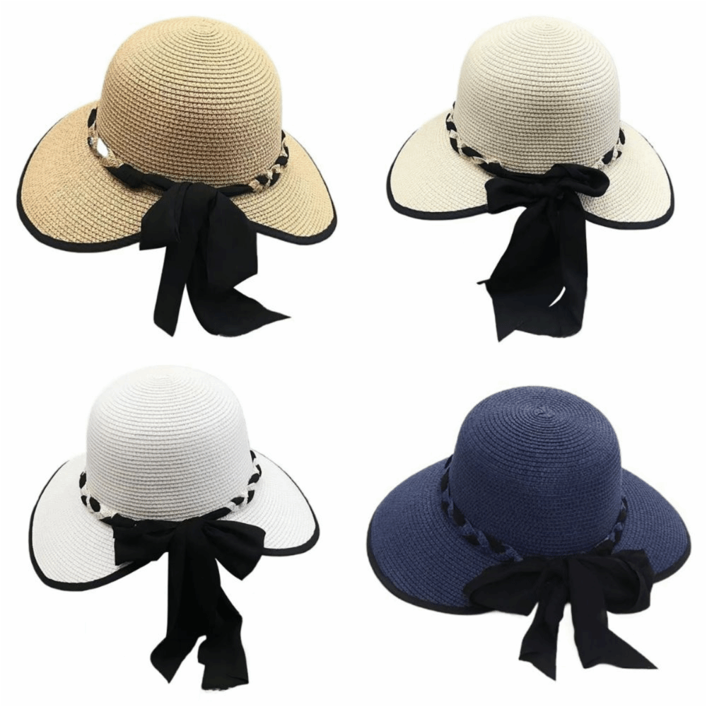 High Quality Multicolor Sun Hat Wide Brim Big Bowknot Sun Visor Hat Lightweight Breathable Outdoor Sun Hat Beach Trip
