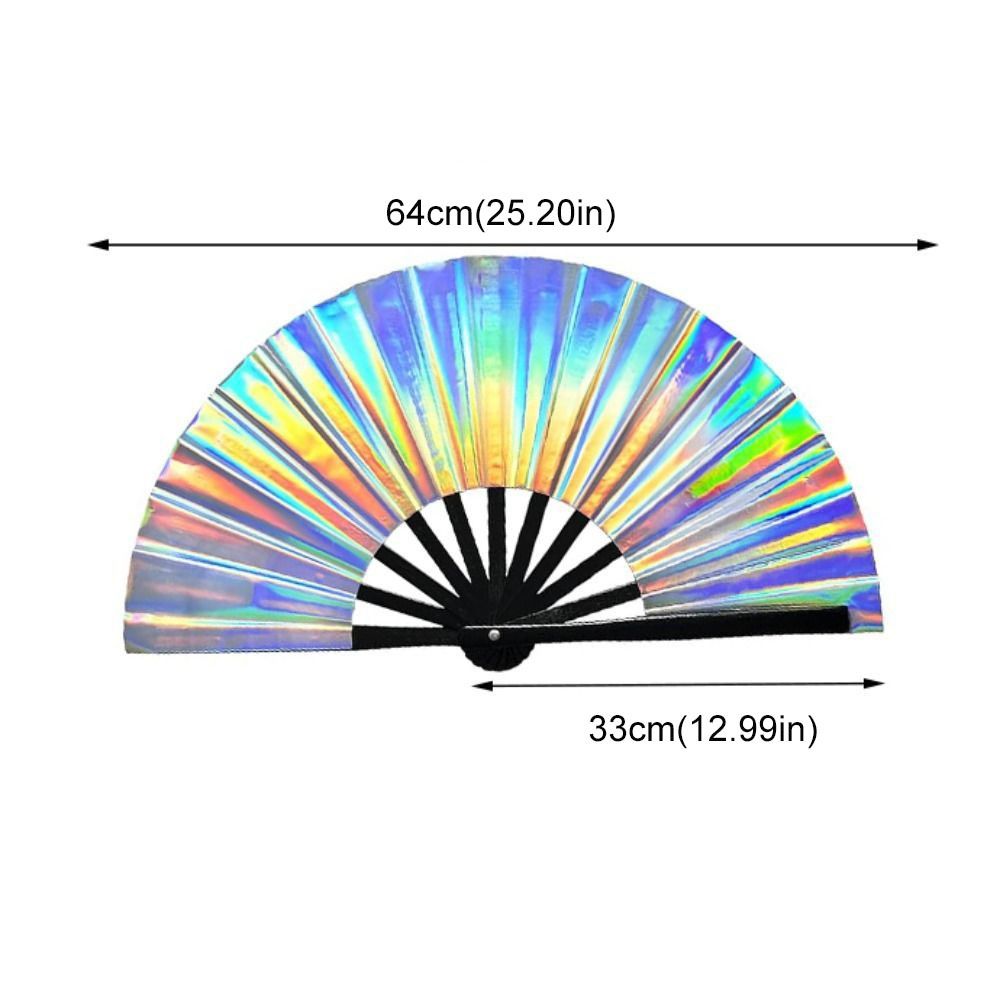 Reflective Gradient Colorful Laser Colors Hand Fan PVC Large Size Tai Chi Fan Bamboo Handle Dancing Fan Disco