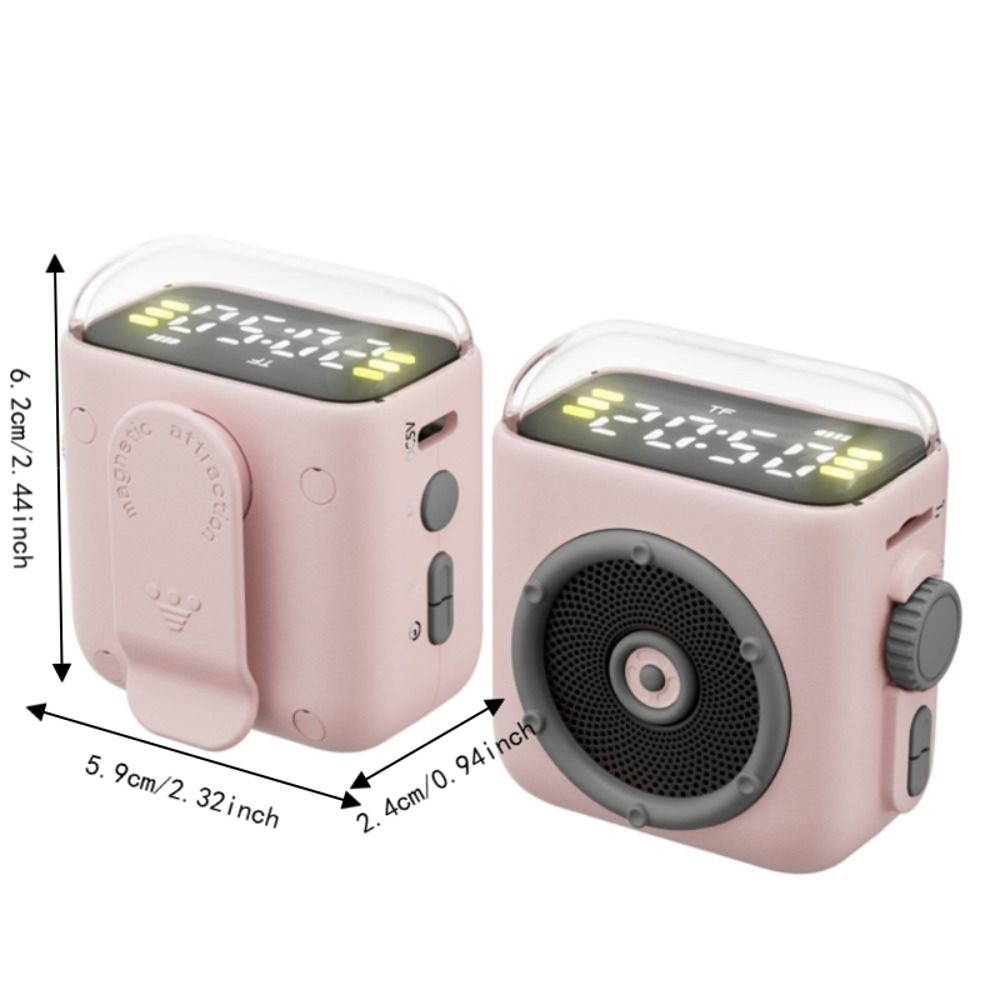 Portable Mini Magnetic Back Clip Mini Bluetooth Speaker Time Display Built in Microphone Retro Speaker Led Lighting Night Light Wireless Speaker Music Gift