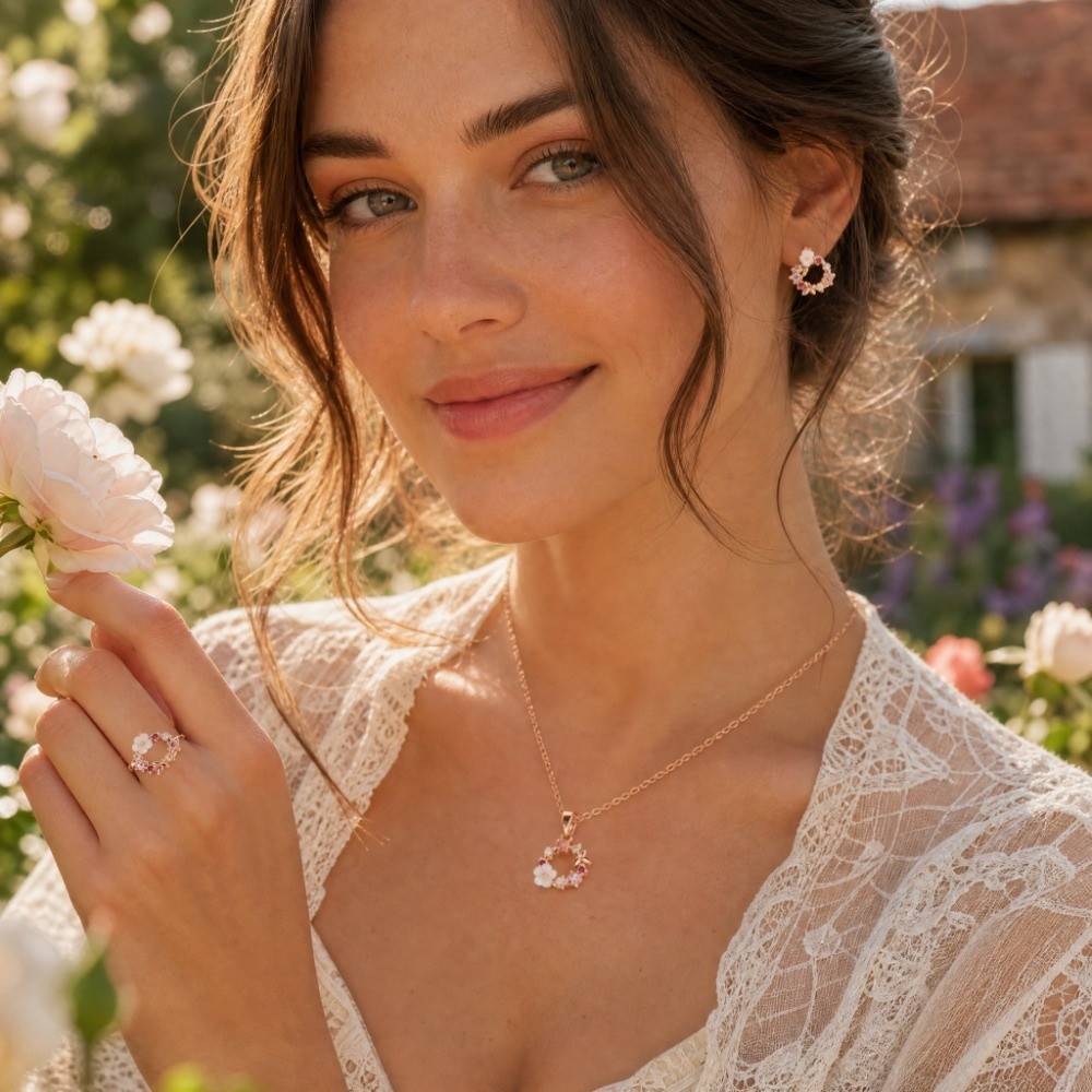 4 Pcs/Set Fashion Elegant Rose Jewelry Set Simple Ornate Petal-Inspired Necklace Ring Earrings Set Exquisite Design Dainty Flower Fashion Accessories Anniversary
