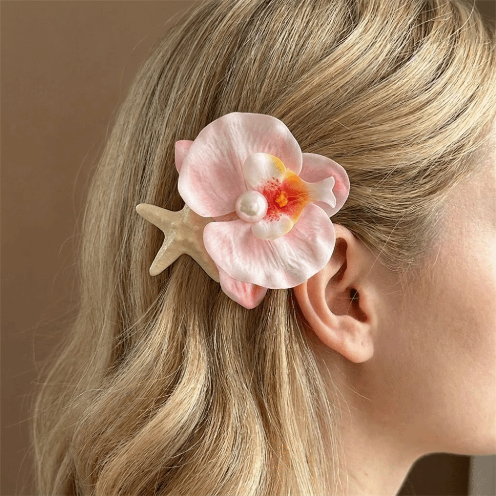 Vacation Sweet Design Orchid Flower Hairpin Vintage Summer Hair Clip Trendy Handmade Resin Starfish Hair Clip Wedding