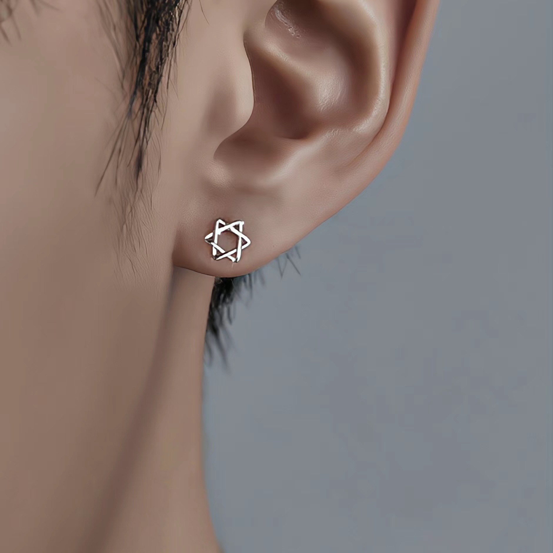 【Top Picks】Six-pointed Star Earrings Men's Distinctive and Handsome Ear Holes Earrings Simple Niche Design Sense 2023 New Men's Earrings