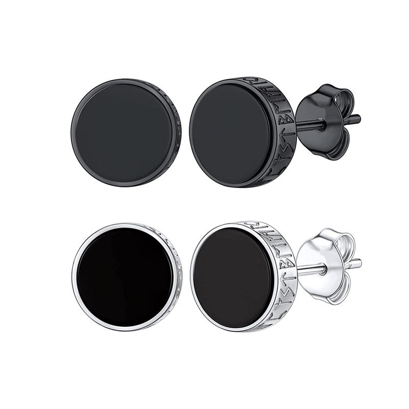 designs】2023 New Style Steel Nordic Viking Rune Personalized Men's Black Oil Women's Stud Earrings