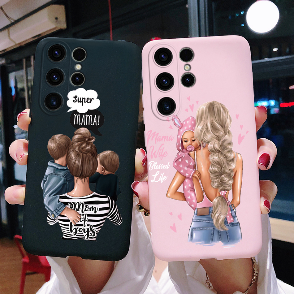 Wenefang S24Ultra Case For Samsung Galaxy S24 Ultra Plus Phone Case Super Mom Baby Fashion Girls Pattern Shockproof Soft TPU Cover Coque