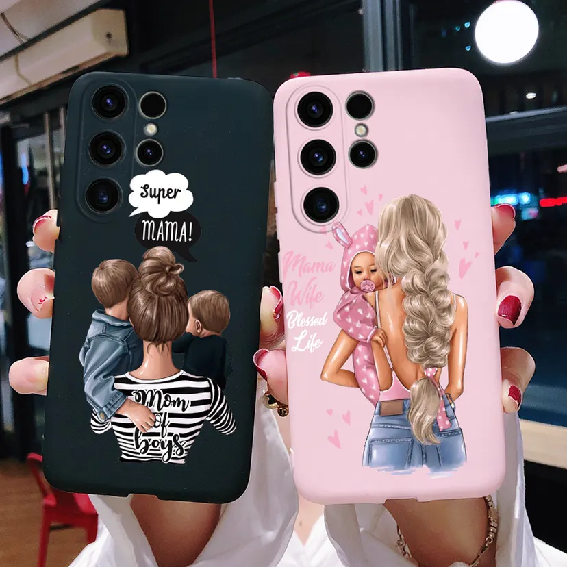 Wenefang S24Ultra Case For Samsung Galaxy S24 Ultra Plus Phone Case Super Mom Baby Fashion Girls Pattern Shockproof Soft TPU Cover Coque