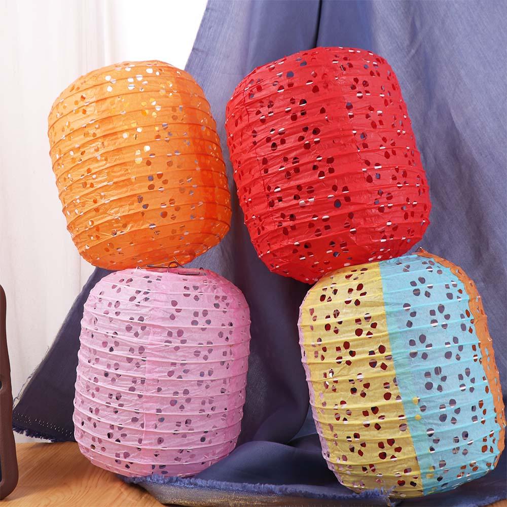 Birthday Party Supplies Cylindrical Paper Lantern Chinese Style Portable Colored Hanging Lampion Exquisite DIY Hollow Lantern Grand Event Decoration