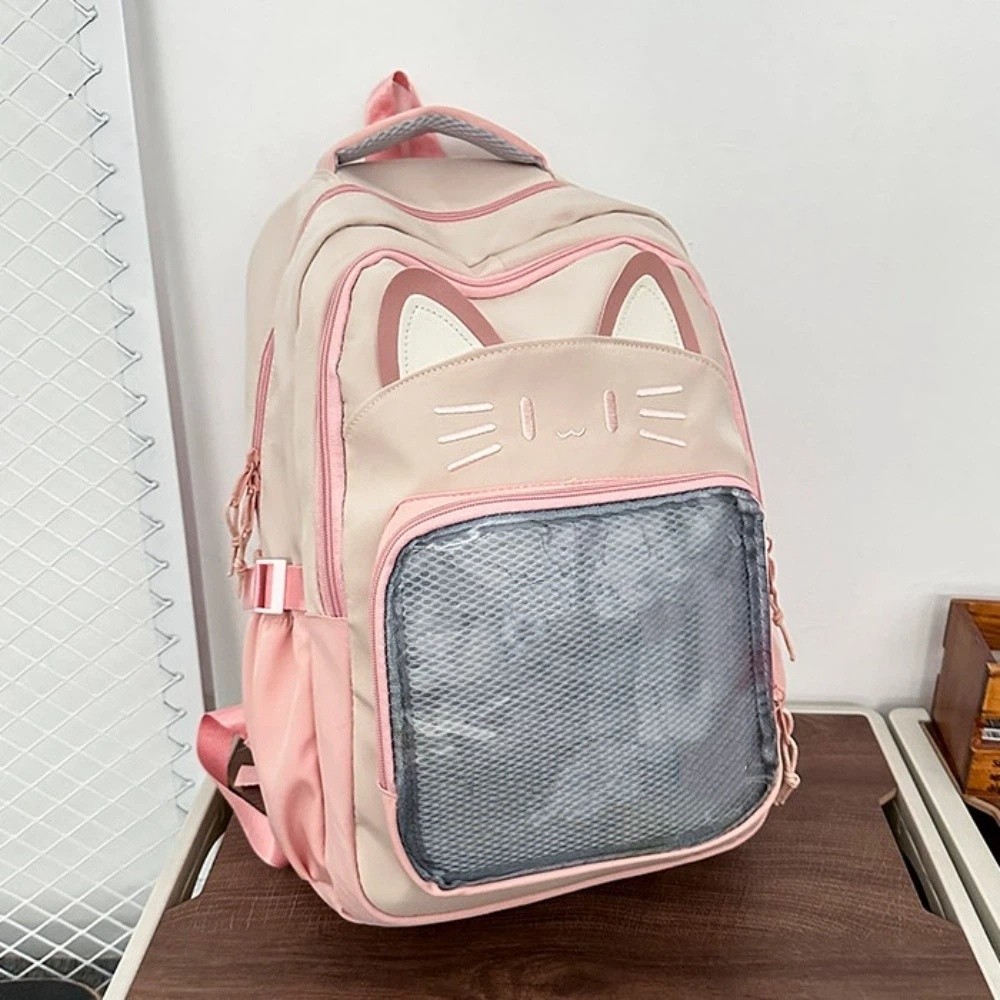 Versatile Embroidery Cartoon Ita Bag Preppy Style Cute Transparent Pocket Itabag Cat Large Capacity Student School Bag Woman
