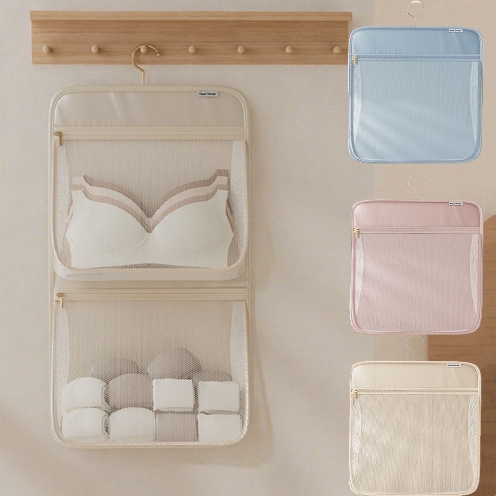 Durable Space-Saving Hanging Clothes Organizer Zippered Mesh Underwear Storage Bag Foldable /2/3 Layer Closet Socks Dispenser Home Use