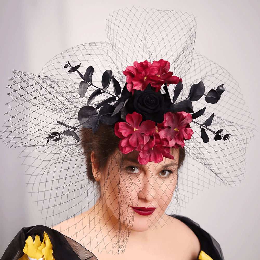 Creative Unique Halloween Hairpin Elegant Fashion Rose Hairpin Decorative Mesh Headpiece Cosplay