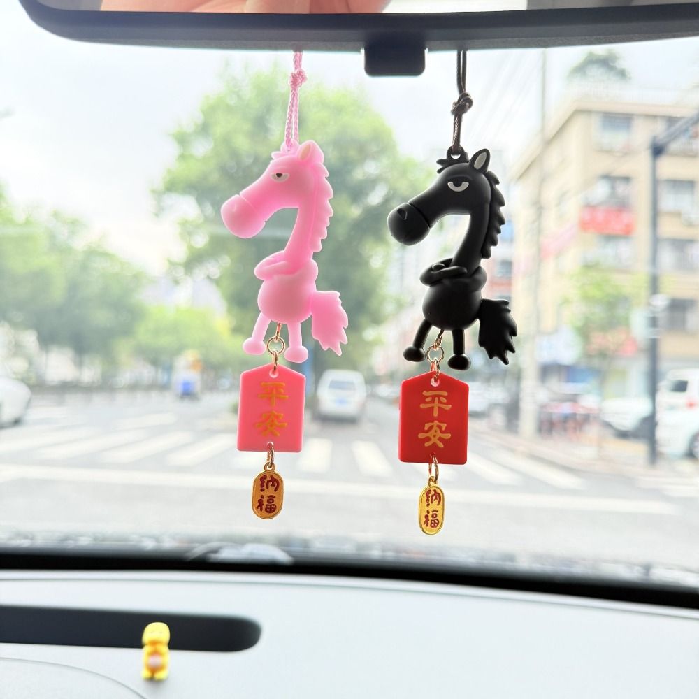 Adorable Tang Horse Chinese New Year Decoration with Tassel Traditional Spring Festival Car Hanging Pendant Kawaii Cute Rearview Mirror Decor Year of Horse
