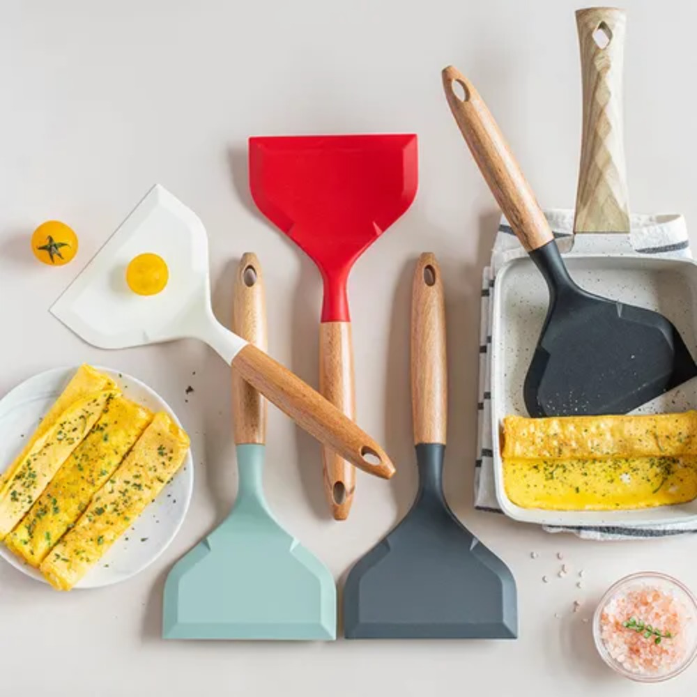 Cooking Tools Silicone Tamagoyaki Spatula Wide Mouth Wooden Handle Pizza Shovel No Damage To Pot Non-stick Spatula Meat