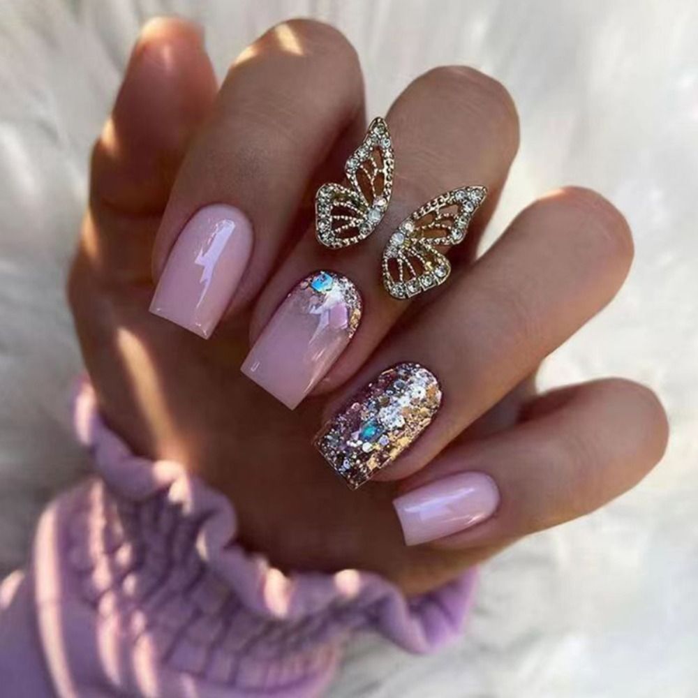 24pcs Manicure DIY Fake Nials Simple Star French Long Almond False Nails