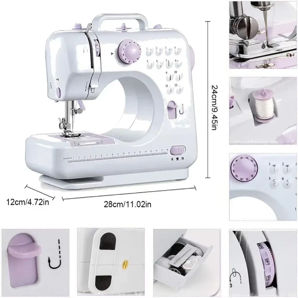 Lighting Lamp Automatic Electric Sewing Machine Multifunction Mini Overlock Sewing Machine 12 Kinds Stitches Presser Foot Pedal DIY Handheld Sewing Machine Mending
