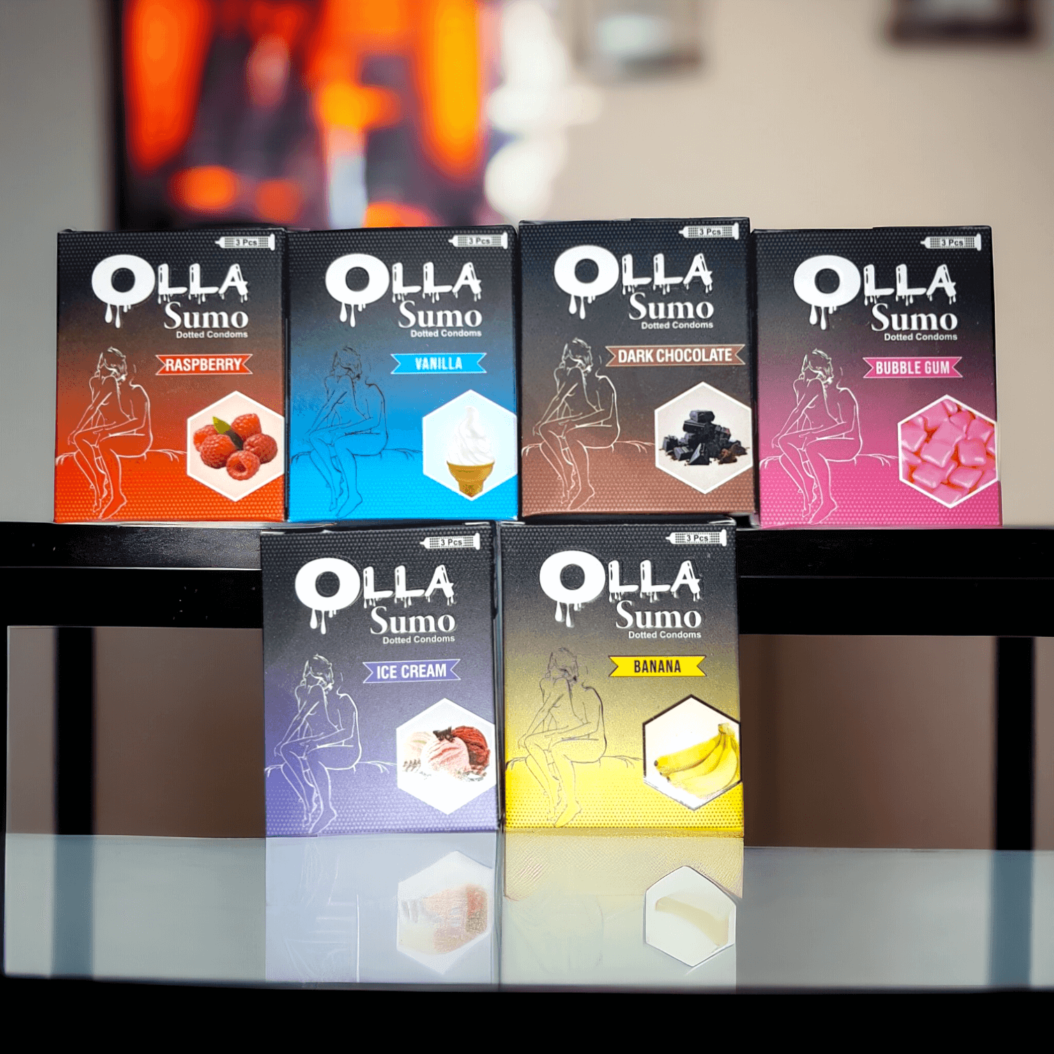 Olla Condoms | Make Flavorful Love This Valentine | Available in Quantity and Flavor of your choice, or you could try all Flavors! Your Choice of Exotic Flavors - Raspberry, Banana, Ice Cream, Bubblegum, Dark Chocolate, Vanilla