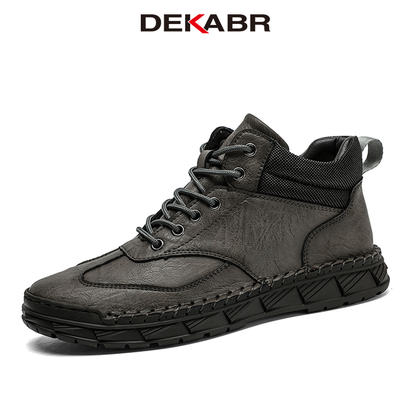 DEKABR New Brand Men Boots Microfiber Hand-Sewn Warm Plush Non-Slip Casual Fashion Ankle Boots For Men Big Size 38-48