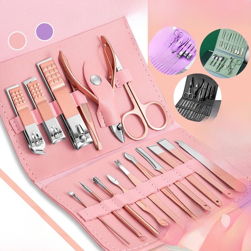16Pcs Manicure Set Stainless Steel Nail Clippers Kit And Pedicure