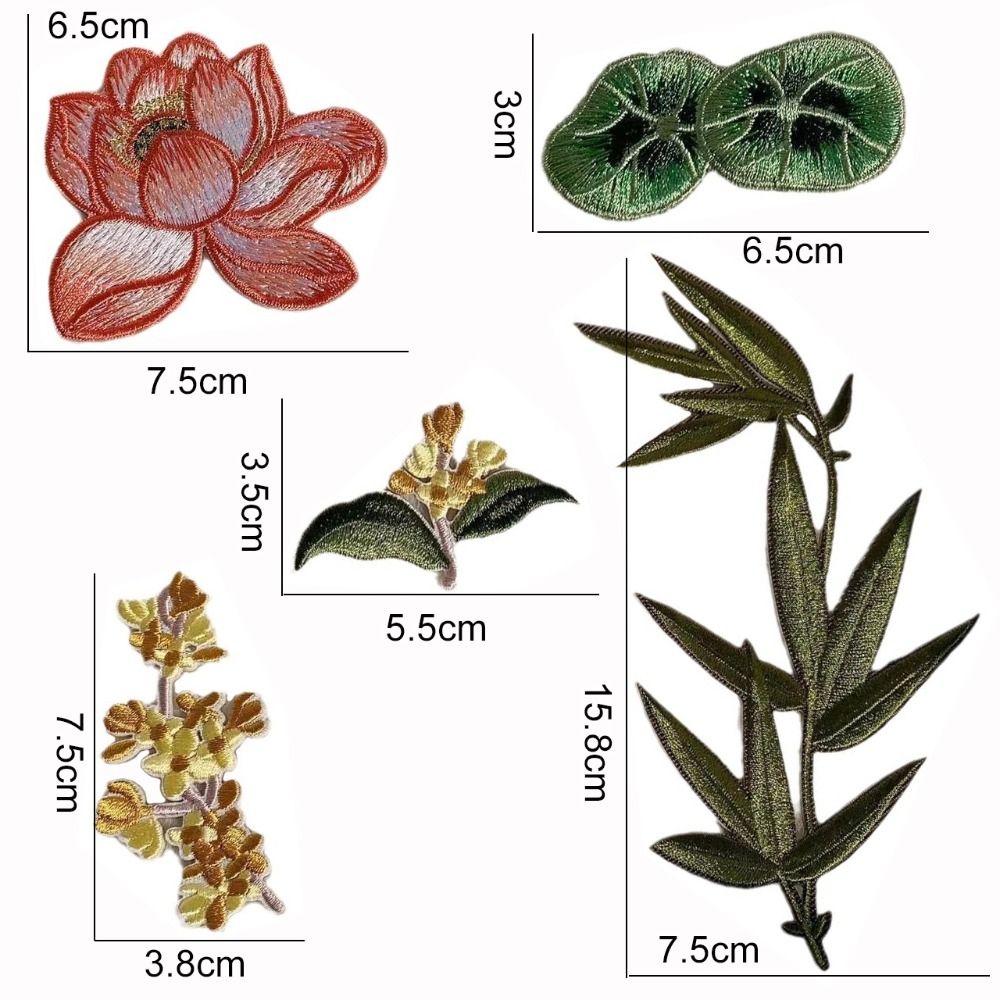 Apparel Repair Chinese Style Bamboo Leaf Embroidered Patches Adhesive Lotus Leaf Clothing Applique DIY Exquisite Clothes Patches Sewing