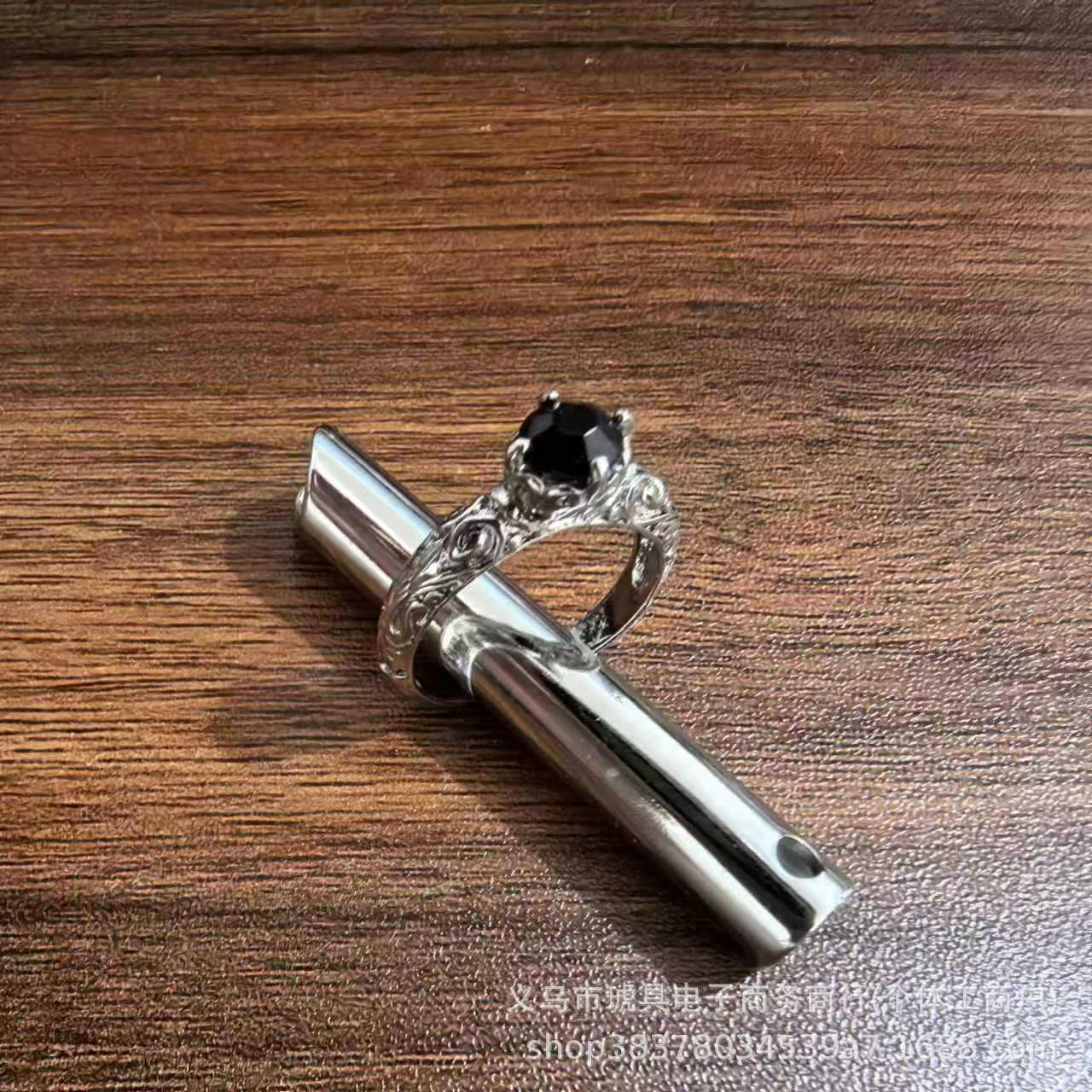 【Cheap】New Style Thai Silver Ring Natural Black Onyx Texture Open Ring Men's and Women's Fashionable Fashionable Fashionable Personality Vintage