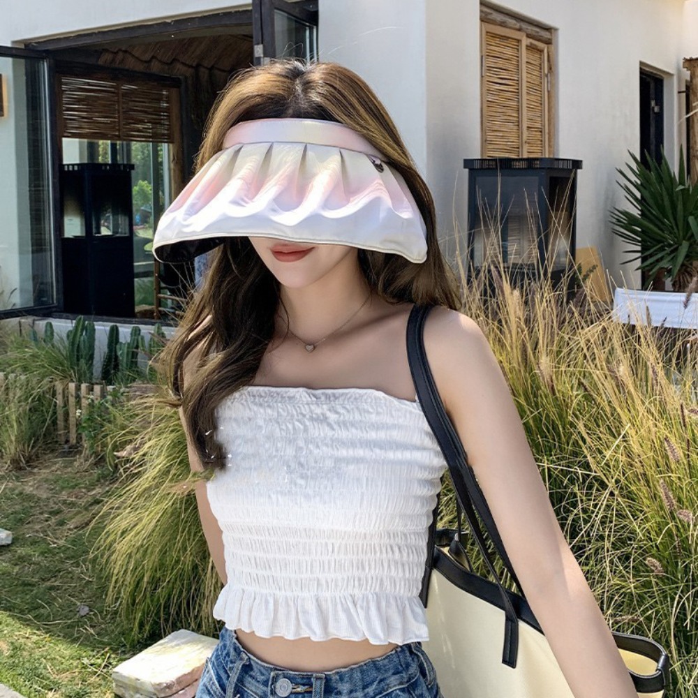 Elegant Empty Top Wide Brim Sun Hat UV Protection Sunshade Summer Shell Cap Foldable Soft Dual Use Hair Hoop Travel
