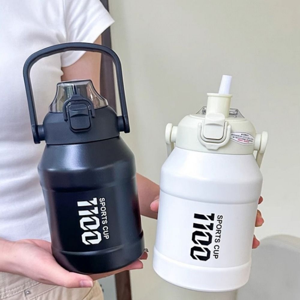 Cute 316 Stainless Steel Hand-held Thermos Cup Insulated Leak Proof Large Capacity Vacuum Flask 1100ml Portable Straw Thermal Water Bottle Children Girls Boy