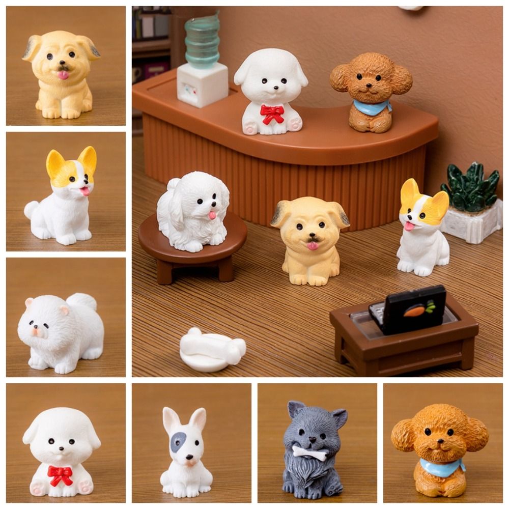 Creative Resin Cute Dog Figurines Miniatures Realistic Handmade Animal Figurines Cartoon Funny Micro Landscape Ornaments Balcony