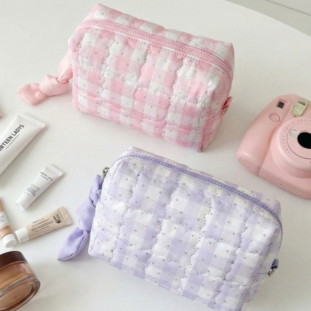 Portable Large Capacity Checkered Cosmetic Bag Checkerboard Pattern Women Toiletry Bag High Beauty Score Makeup Bag Daily Use