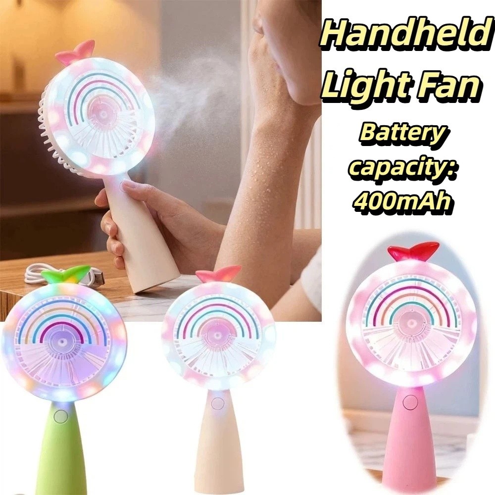 Comfortable Wind Speed Cute Rainbow Light Portable Handheld Mini Fan Compact Design Rechargeable Battery Desktop Cooling Fan Safe Durable Material Lightweight Build Rainbow Light Fan Hot Weather