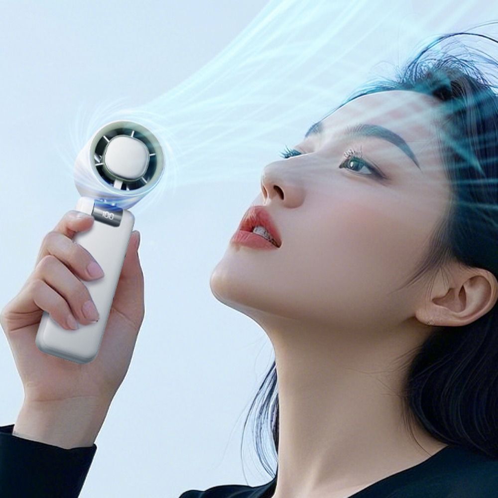Travel Portable Small Charging Fan Rechargeable LED Digital Display Turbo Fan Stand Compact Mini Hand Fan Lash Supplies