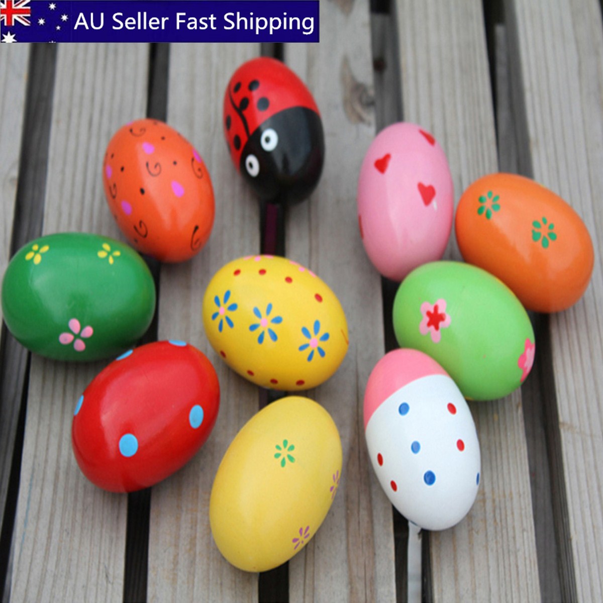 Children Baby Kid Toy Egg Maracas Music Shaker Rattle Percussion Wooden Colorful