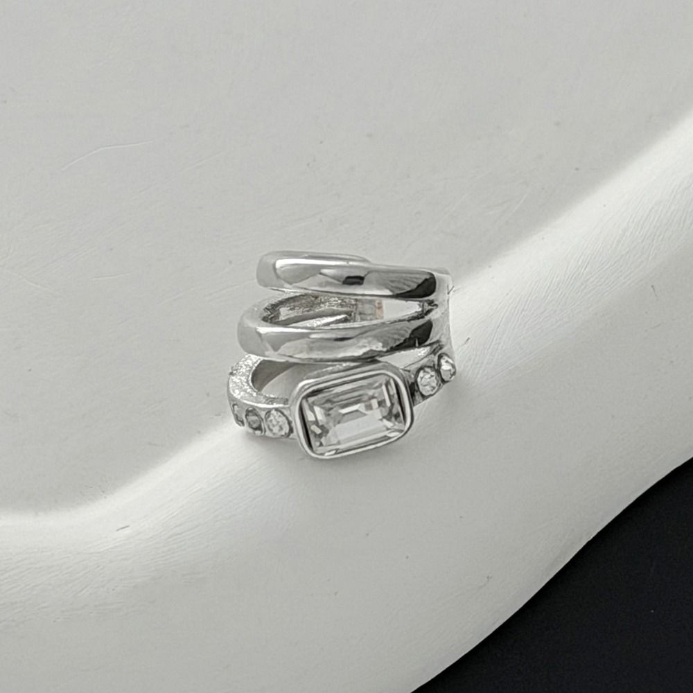 Retro Multi-Layer C-shaped Ear Clip Golded Square Stud Earrings Minimalism Thick Triple Ring Clip Women