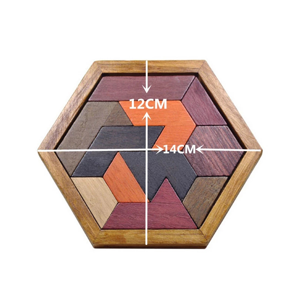 For Children Adults Wooden Hexagonal IQ Brain Teaser Puzzles Board Tangram Board Educational