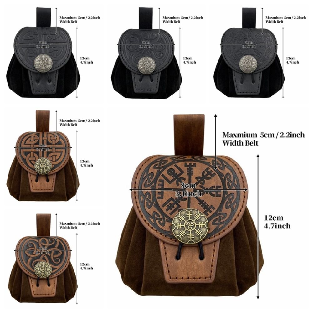 Portable Vintage Drawstring Fanny Packs Embossed Design Faux Waist Coin Purse Hangable Feature Steampunk Belt Bag Cosplay