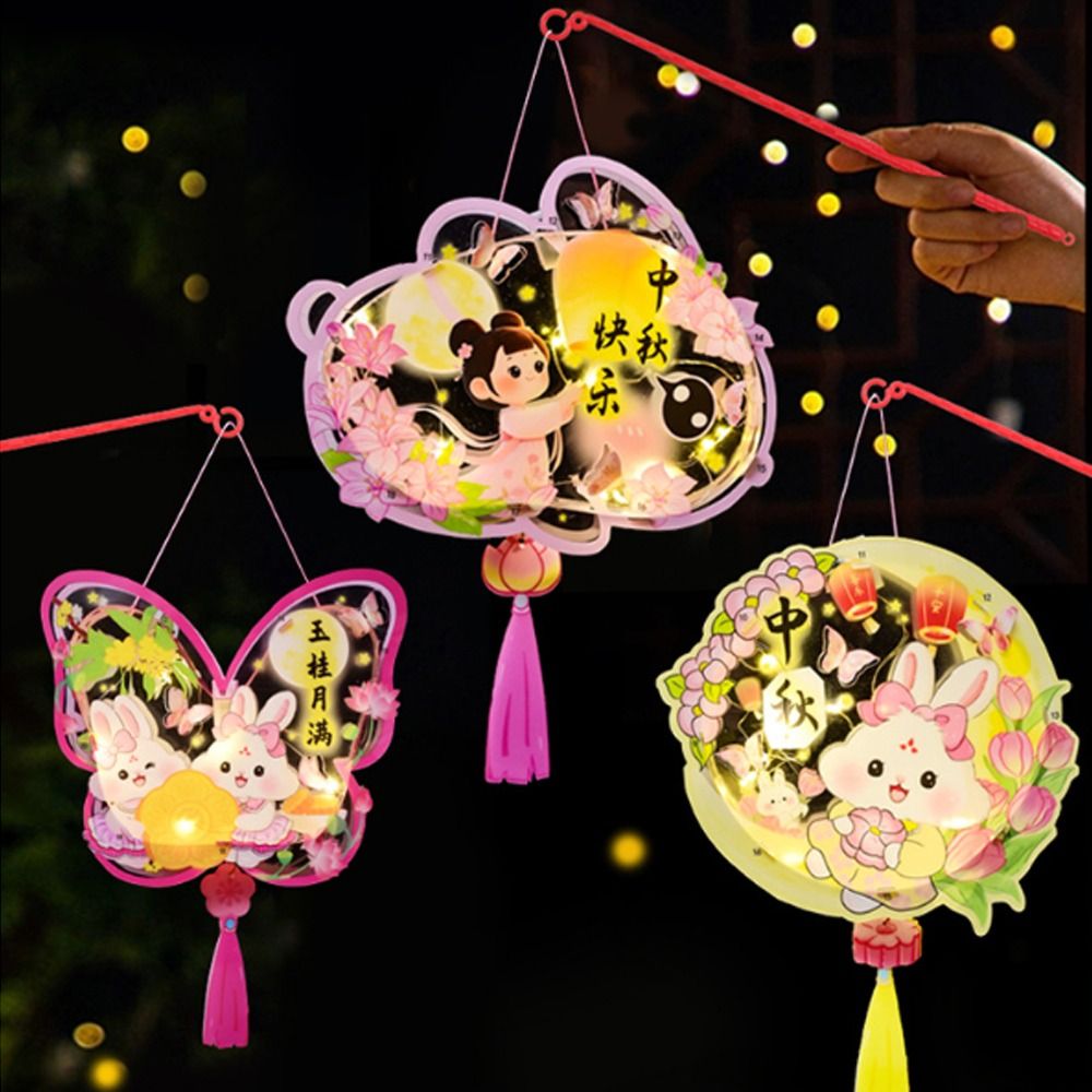DIY Material Bag Cute Chinese Rabbit Lantern Traditional Portable LED Lantern Toys Handmade Blessing Handheld Paper Lantern Educational Toy