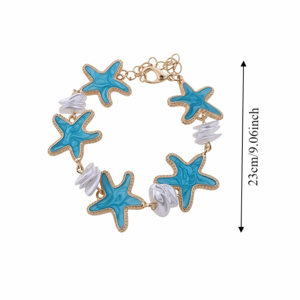 Cute Sweet Bohemian Style Acetate Starfish Bracelet Ornaments Adjustable Star Bangle Alloy with Decorations Hand Chain Women