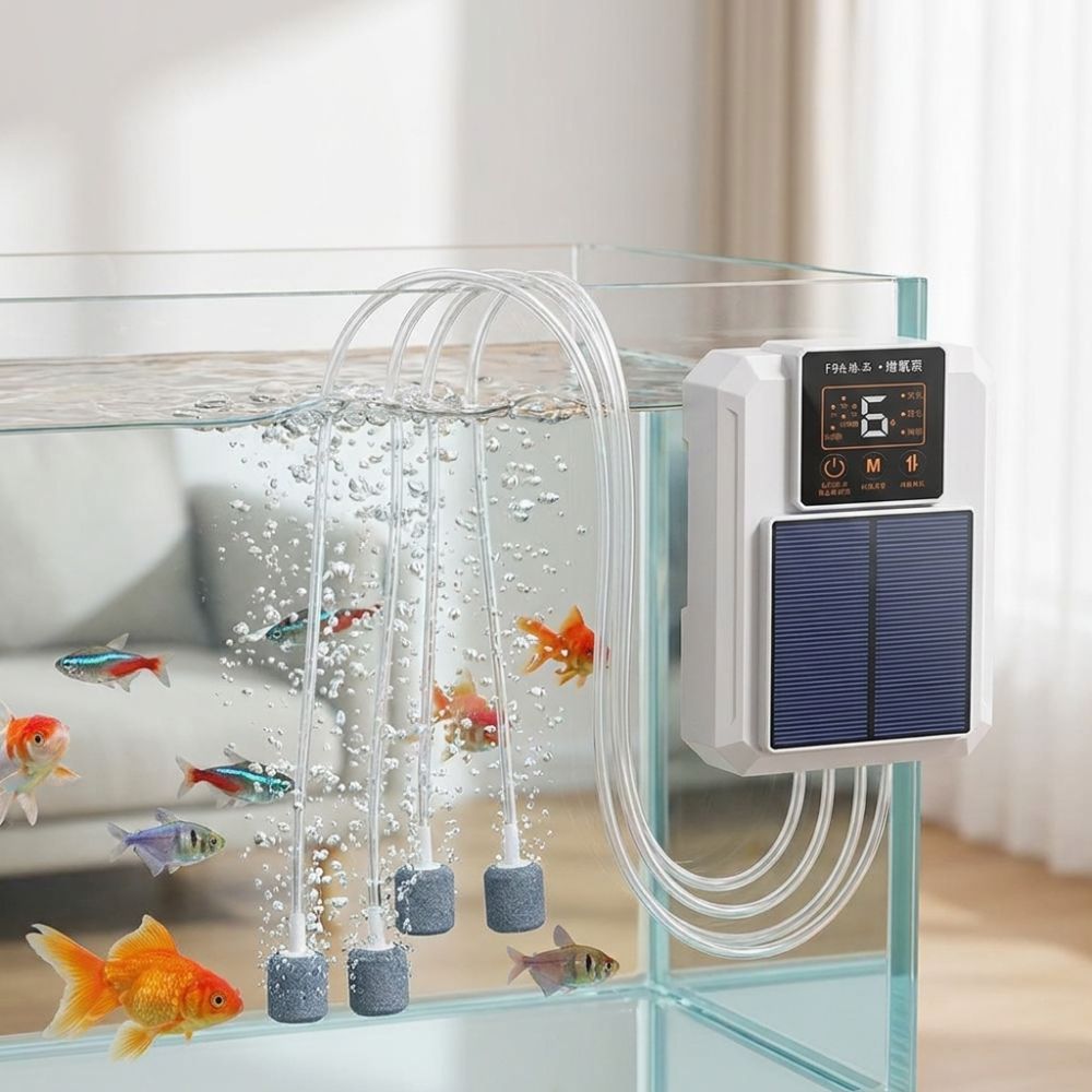 Small Oxygen Generator Super Silent Solar Oxygen Pump Water Proof Large Air Volume Fish Aerator Real-time Power Display Energy Efficient Fishing Oxygen Pump Household Aquarium