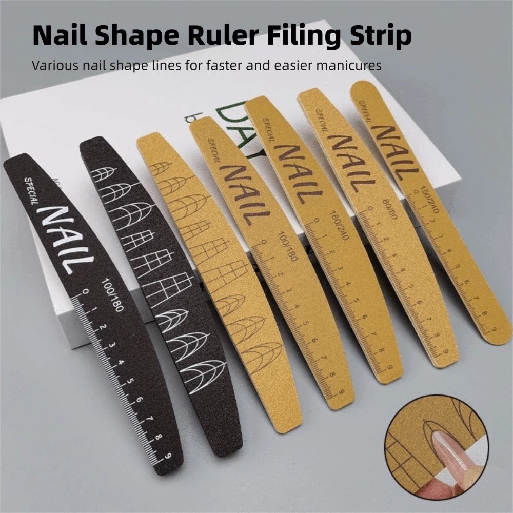 5Pcs Double-Sided Ruler Nail File with Scale Nail Shape Nail Sanding Bar 100/180 Grit Portable Nail Polish Manicure Tool Manicure Tools