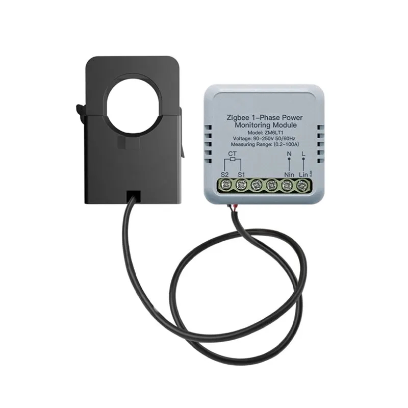Tuya Zigbee Smart 1-Phase Power Meter 100A Monitoring Module Bidirectional with Current Transformer Sensor Clamp