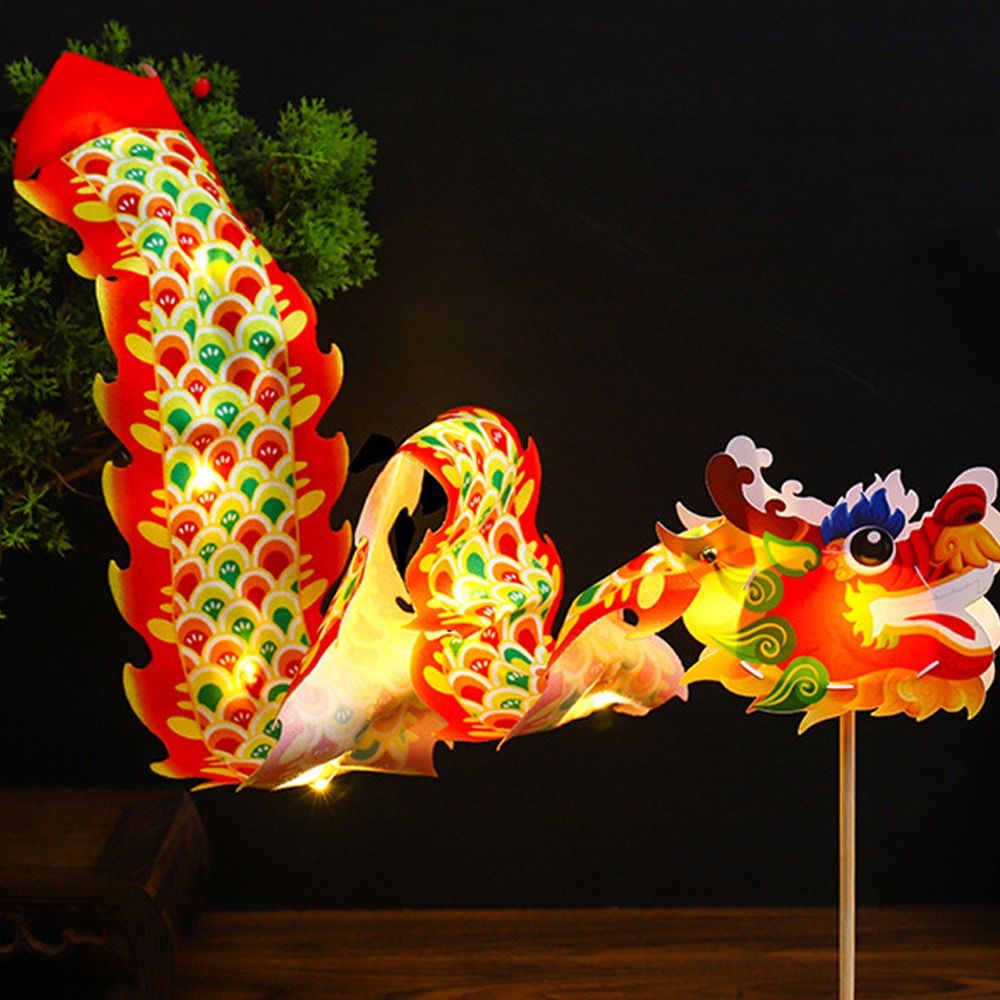 Parent Child Activity Chinese Dragon Dance Lantern Traditional Handmade Handheld Dragon Lantern Blessing Dance Dragon Ribbon Festival Party Supplies