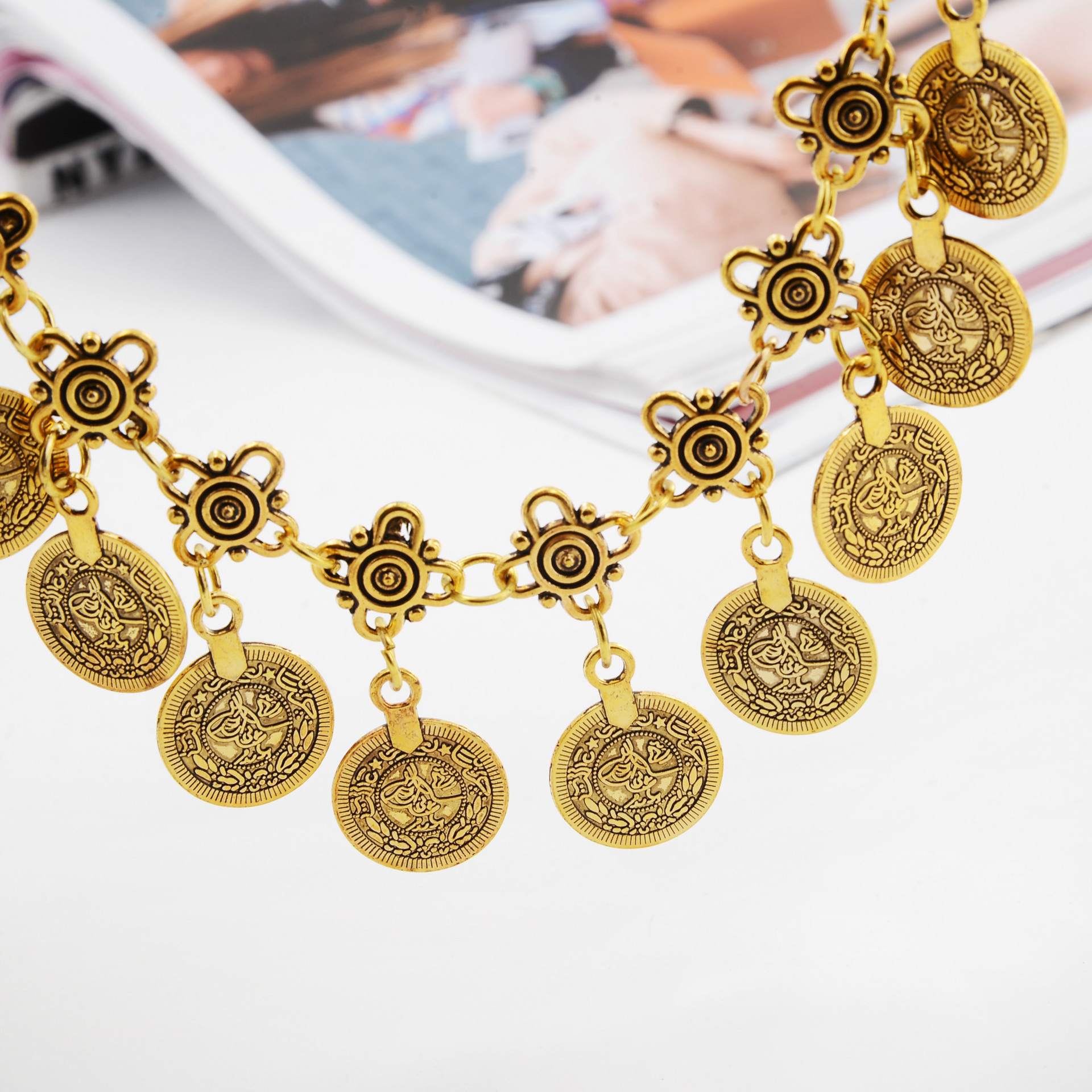 【New arrival】Alloy Electroplated Ancient Silver Carved Coin Anklet for Women Bohemian Retro Ethnic Style Anklet Bracelet
