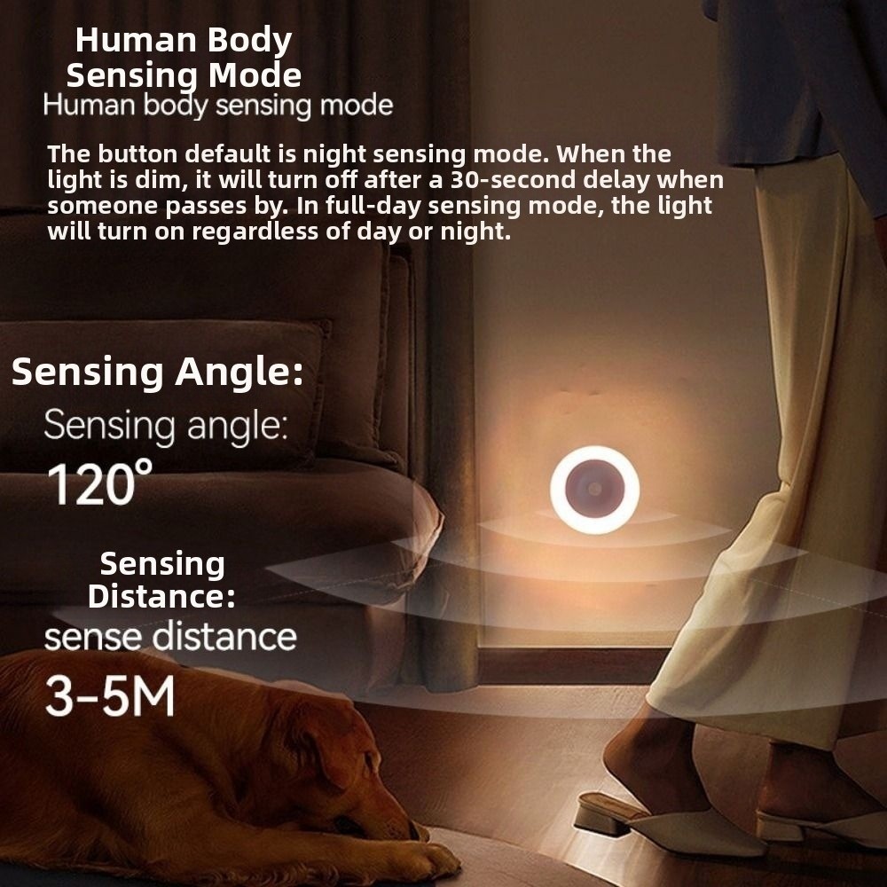 Home Light Cordless Motion Sensor Night Light Magnetic Rechargeable Smart LED Night Lamp Hook Design Round Shape Wall Lights Hallway