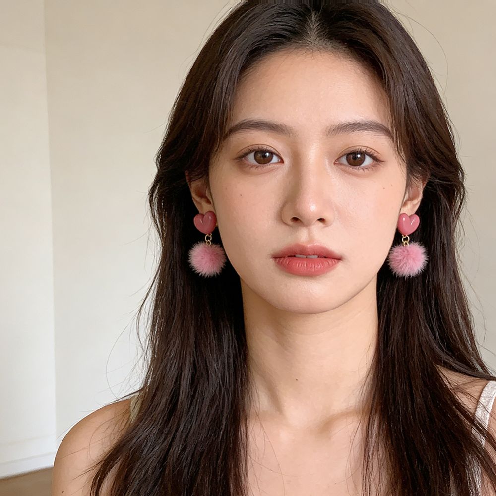 Romantic Sweet Heart Shaped Earrings Pendant Autumn Winter Love Heart Earring Ear Stud Fashion Jewelry Plush Ball Earring Party