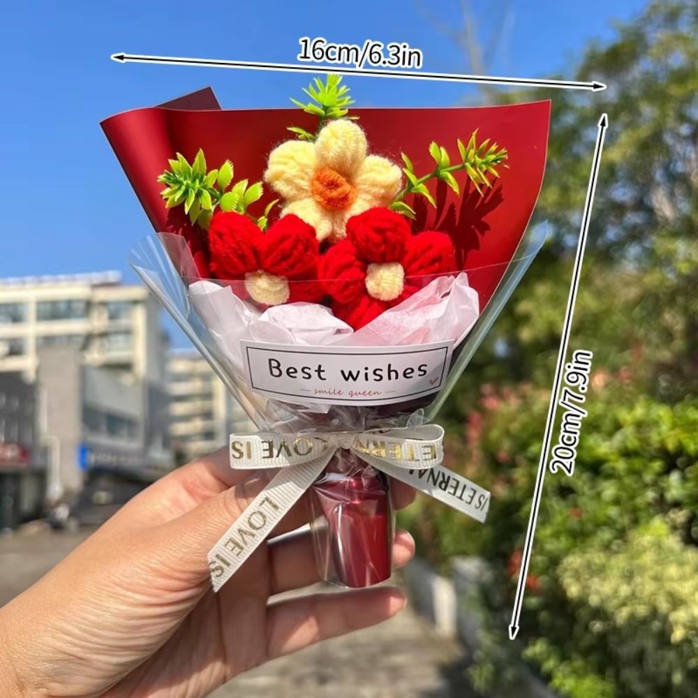 Creative Bouquet Decoration Flower DIY Bouquet Cartoon Lovely Flower Plush Bouquet Knitted Knit Elegant Mini Flower Bouquet Toy Graduation Season