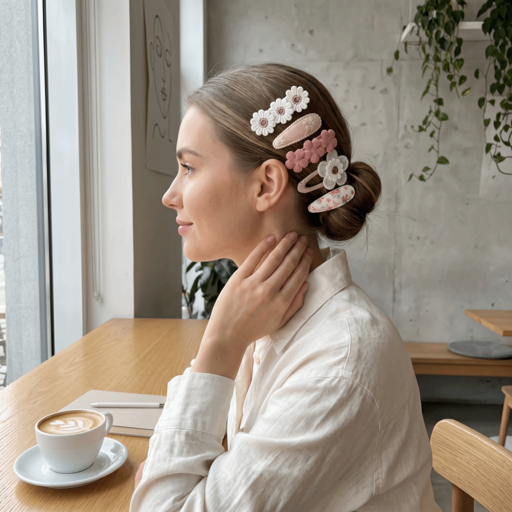 5 Pcs/set Elegant Cute Printed Hair Clips Set Sweet Fabric Floral Hair Accessories Daisy Style All-match Hairpin Ornaments Girls