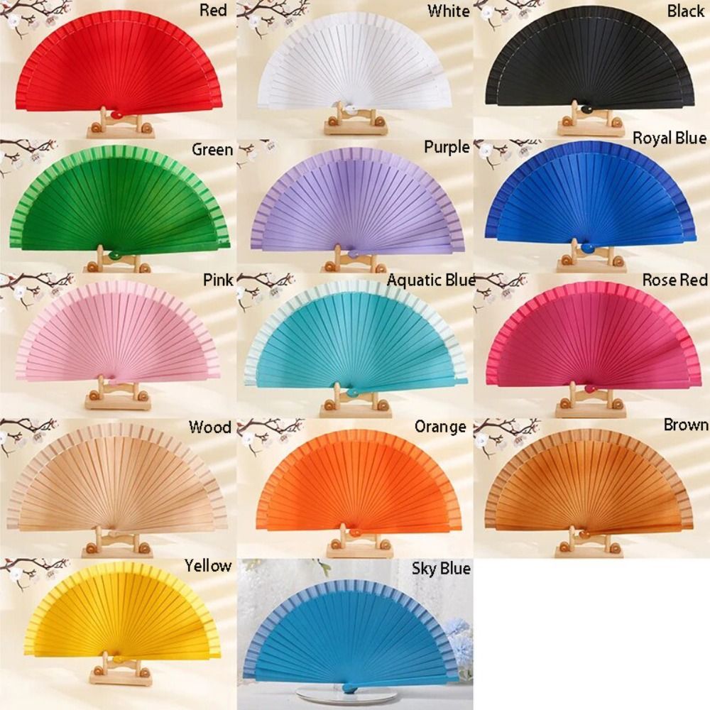 Modern Simple Spanish Plain Fan Solid Color Handmade Pure Wood Folding Fan Art Craft Decorative Props Fan Party Gift