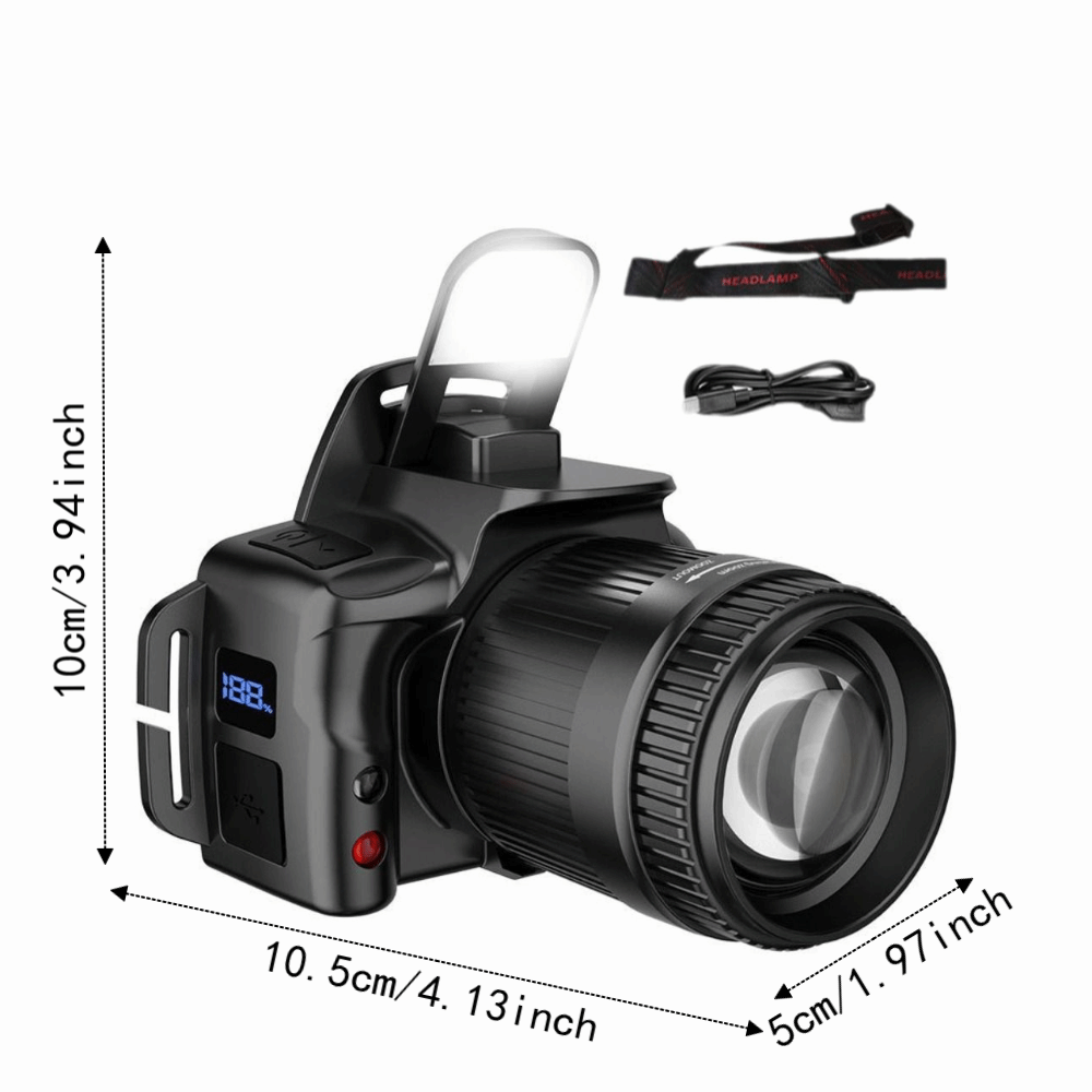 Compact Telescopic Zoom Super Bright Headlight Black Waterproof Strong Light LED Headlamp Multifunctional Head-mounted LED Sensor Headlamp Outdoor Use