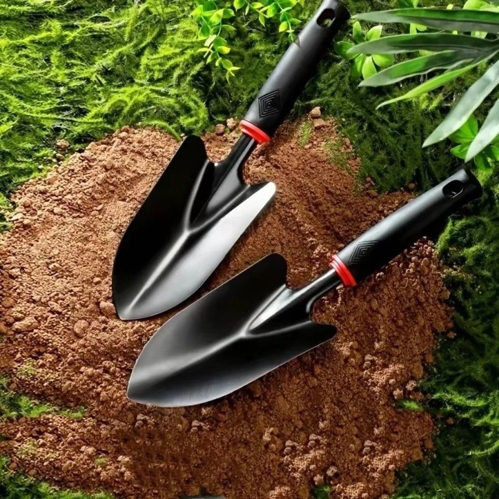 Durable Metal Blade Garden Trowel Multifunctional Stainless Steel Small Digging Soil Shovel Black Handle Planting Vegetables Planting Tool Garden