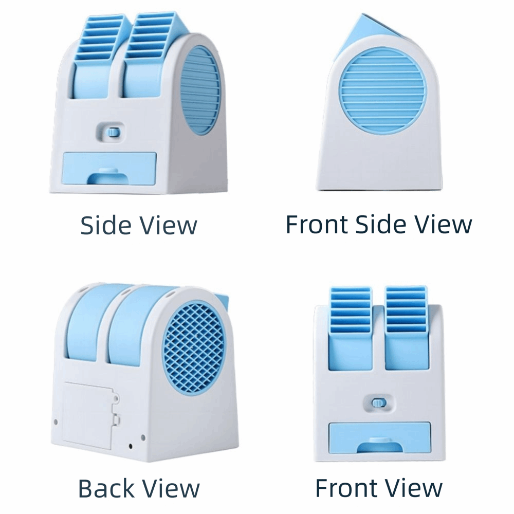 Portable Quiet Mini Air Cooling Desk Fan Dual Air Outlet Battery Powered Rechargeable Desk Fan Ice Water Tray Ice Box Portable Table Fan Desk Dorm