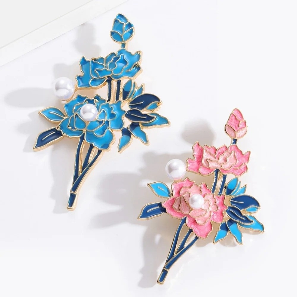 Vintage Elegant Cloisonne Brooch Chinese Style Flower Badge Pin Clothing Accessories Light Pin Gift