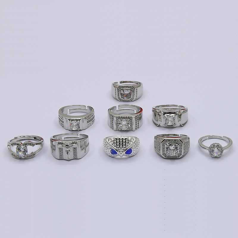 【Top Picks】Imitation Diamond Ring Men's and Women's Light Luxury Diamond Wedding Ring Platinum Color Opening Adjustable Couple's Ring