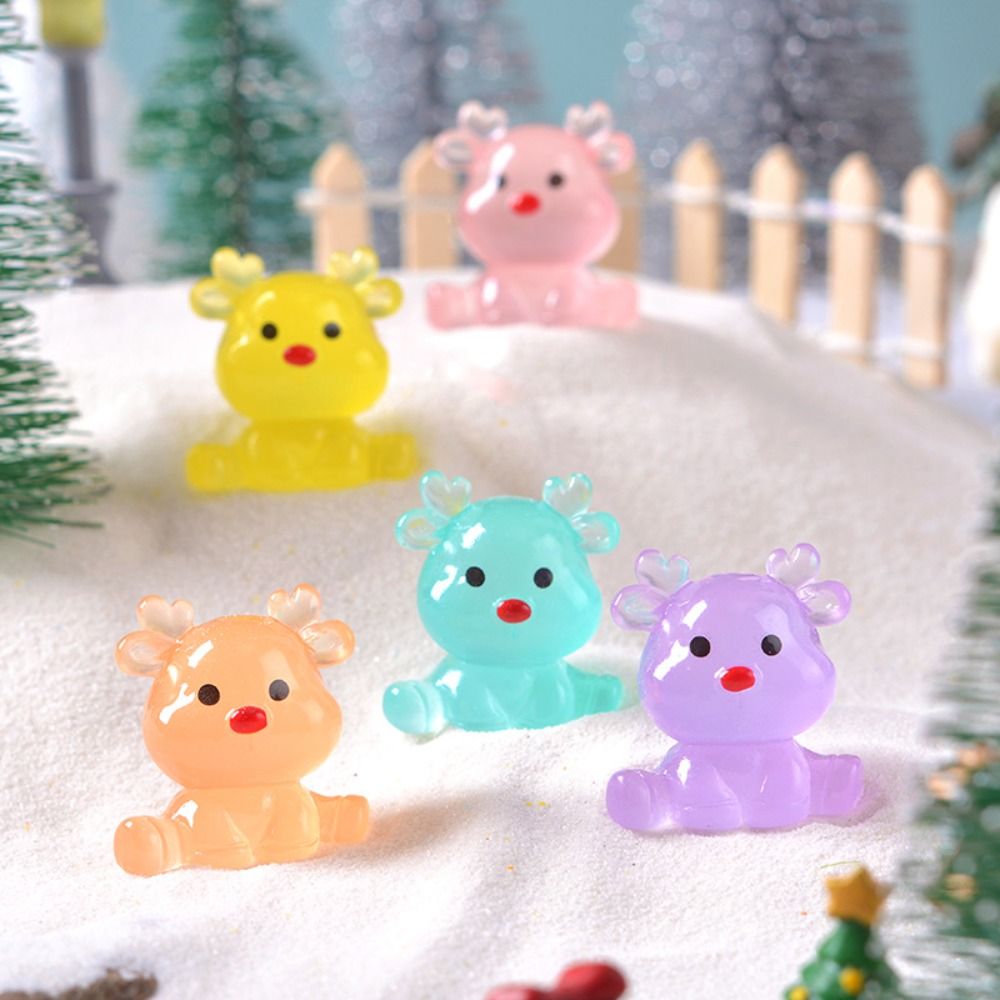 Party Supplies Cartoon Christmas Luminous Sitting Elk Resin Crafts Cute Elk Miniature Figurines DIY Mini Deer Statue Christmas Gift